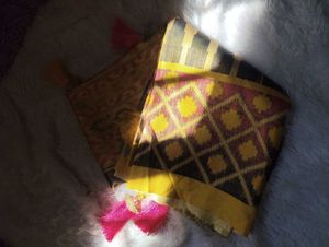 Vibrant Yellow &amp; Pink Ikat Saree
