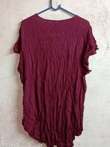 Maroon V-Neck Button-Up Top