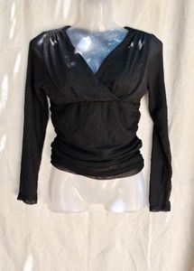13254. Black Long Sleeve Wrap Top