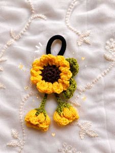 Handmade Crochet Sunflower Hair Tie