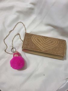 Gold Heart Evening Clutch with Charm