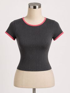 Ribbed Crop Top with Pink Trim