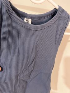 Ribbed Sleeveless Blue Tank Top