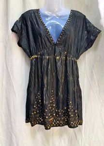 I. Black & Gold Embellished V-Neck dress
