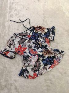 Vibrant Floral Print Top with Strappy Neckline
