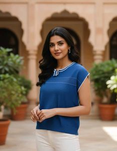 Stylish Blue Top with White Accents