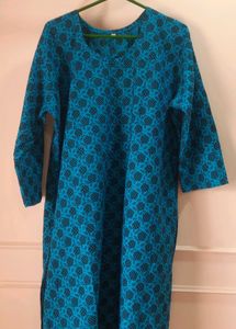 Unused Pure Cotton Block printed Blue Kurti