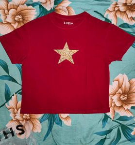 Shein Drop Shoulder Star Chest Print Crew Tshirt