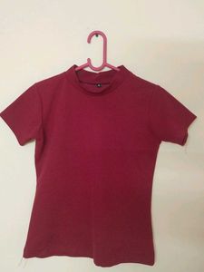 Maroon Mock Neck T-Shirt