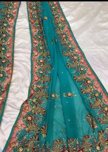 Stunning Embellished Teal Saree