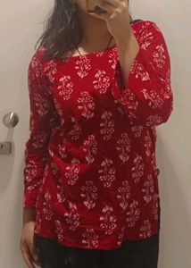 Red Block Print Kurta