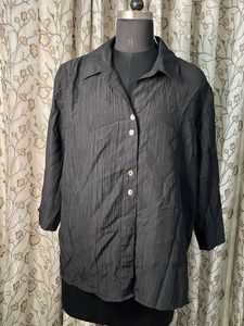 Chic Black Textured Button-Up Blouse