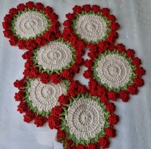 Crochet Red Tulip Coasters Set of 6