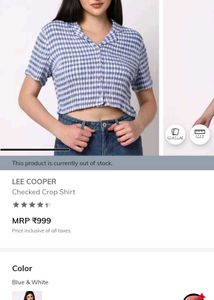 Blue Gingham Cropped Shirt