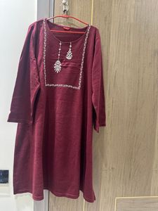 Maroon Embroidered Kurta