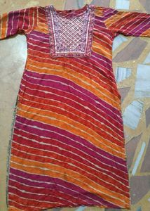 Colorful Striped Kurta with Embellished Neckline