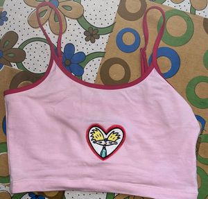 Pink Heart Arnold Graphic Crop Top