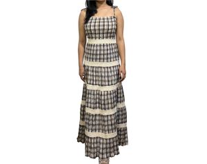 Chic Plaid Maxi Dress with Lace Trim