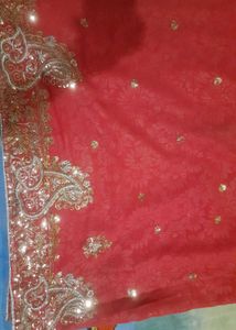 Embellished Coral Saree
