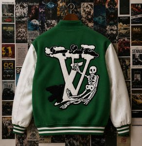 🔥 Louis Vuitton (LV) Green &amp; White Varsity Jacket