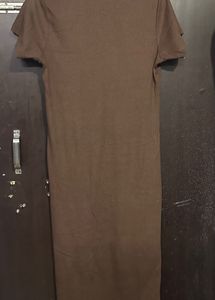 Ribbed Shirt Collar Midi Dress