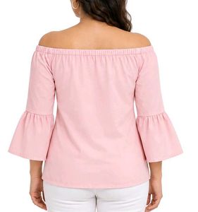 Pink Off-Shoulder Bell Sleeve Top