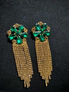 Stunning Green &amp; Gold Drop Earrings