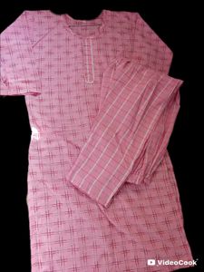pink plaid kurta set .