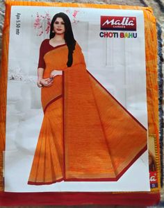 Orange Cotton Saree with Maroon Border