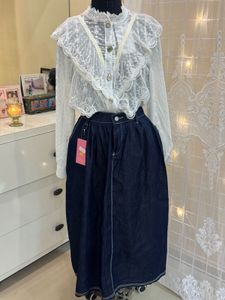 Lace Top & Denim Skirt Set