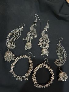Oxidized Silver Peacock Earrings Set