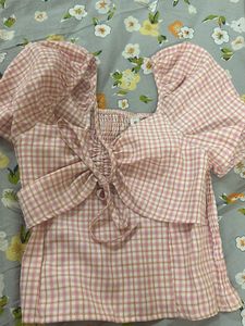 Pink Gingham Puff Sleeve Top