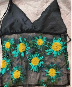Sequin Floral Sheer backless Top