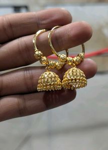 Elegant Gold Jhumka Hoop Earrings + Oxidised Both
