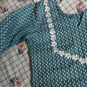 Teal Blue Printed Kurta