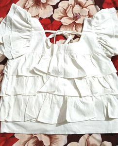 White Ruffle Puff Sleeve Top