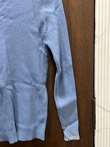 Light Blue Ribbed Knit Sweater