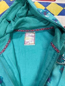 Turquoise Floral Zip-Up Hoodie