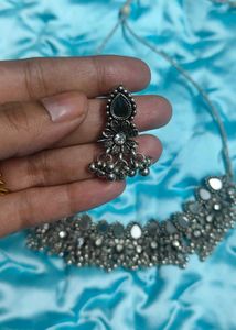 Oxidized Silver Necklace and Earring Set