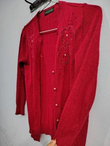 Fashion Thrill Red Floral Embellished Cardigan
