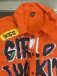 Orange Graphic Button-Down Shirt