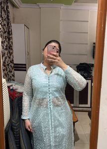 Light Blue Embroidered Longline Top