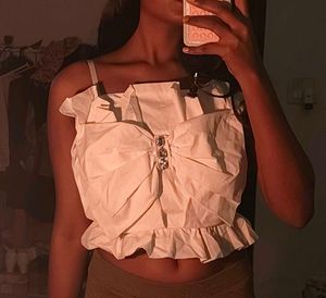 Cream Bow Front Crop Top