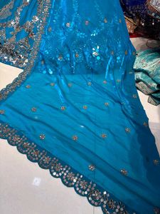 Stunning Teal Lehenga Choli with Mirror Work