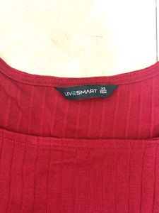 Maroon Ribbed Lettuce Hem Top