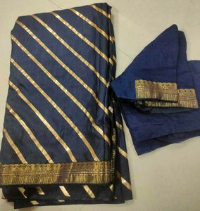 Elegant Navy Saree with Gold Stripes
