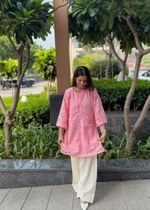 Pink hakoba Kurta with farshie salwar