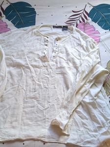 Cream Linen Blend Henley Top