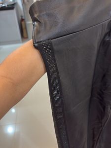 Black Faux Leather Leggings with Sequin Trim