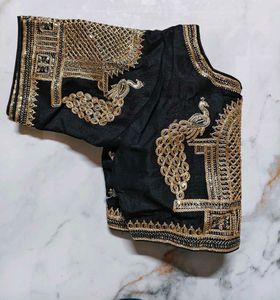 Brand New Black &amp; Gold heavy work silk blouse